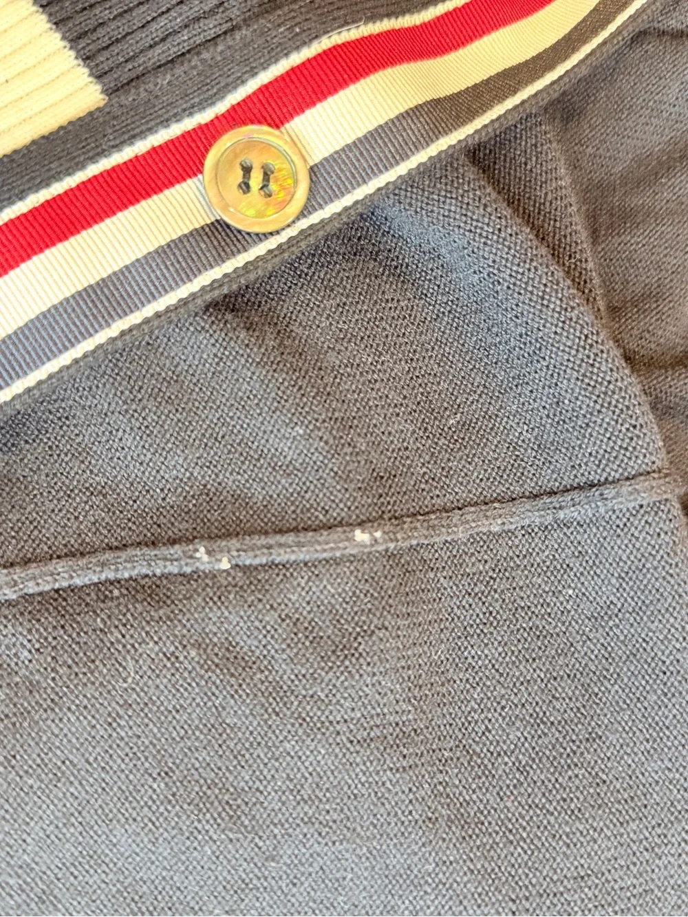 Authentic Thom Browne Navy Wool Cardigan Sweater Stripe Trim Made in Scotland SM